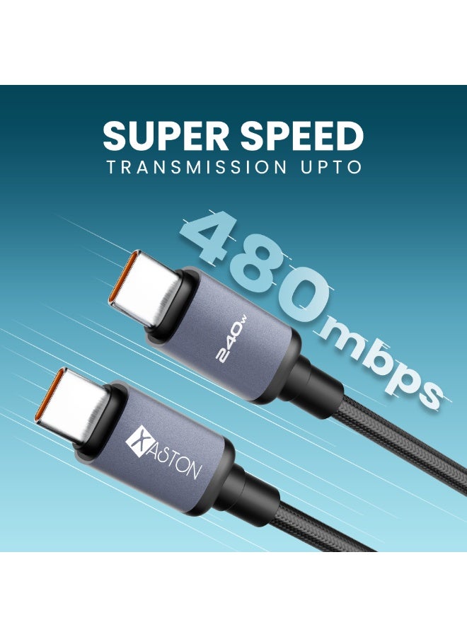 اكساستون كابل USB من النوع C إلى النوع C بقوة 240 واط وطول 2 متر | كابل شحن فائق السرعة بتقنية PD لأجهزة iPhone 15 Series وMacBook Pro/Air وأجهزة الكمبيوتر المحمولة والأجهزة اللوحية وأجهزة Android | توصيل طاقة 5 أمبير، مزامنة بيانات عالية السرعة | كابل شحن سريع متين ومضفر من النايلون - Image 3